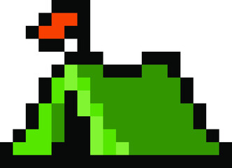 Fototapeta premium Pixel green tent - isolated 8 bit vector