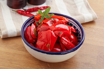 Marinated red bell pepper with oil