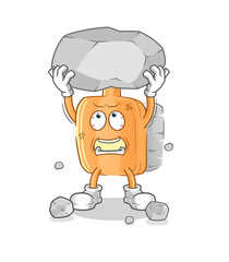 wooden brush lifting rock cartoon character vector