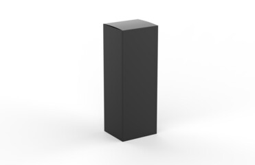 Black paper box mockup for branding, blank tall tuck end paper box for presentation and promotion, 3d render illustration.
