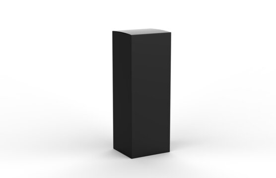 Black paper box mockup for branding, blank tall tuck end paper box for presentation and promotion, 3d render illustration.