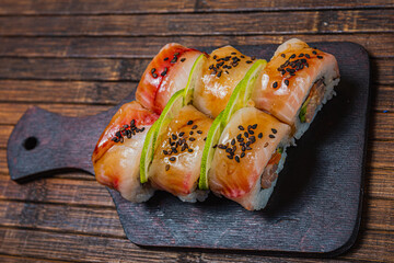 Sushi roll- fast food. Gourmet- asian menu