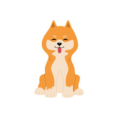 Cute shiba inu sitting. Funny japanese dog. Happy smiling animal for kids. Hand drawn colored vector illustration isolated on white background. Modern trendy flat cartoon style.