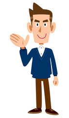 手のひらで誘導する男性の全身
