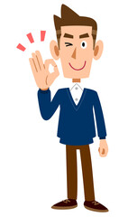 OKのサインを示す男性の全身
