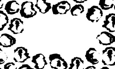 Black and white frame with modern ornament of stylized leopard skin. Squared pattern for poster. Decorative abstract border with animal ornament. Trendy leather skin. Copy space. Vector illustration