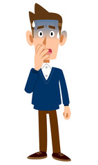 青ざめる男性の全身
