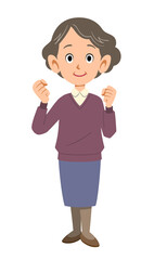 張り切る年輩の女性の全身
