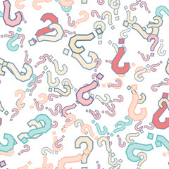 Quiz seamless pattern. Question marks, doubt, faq