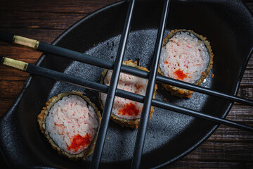 Sushi- delicious asian. Fast food. Hashtag- restaurant concept