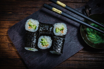 Sushi- delicious menu Fastfood- restaurant concept