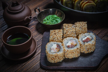 Sushi- delicious menu Fastfood- restaurant concept