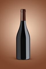 A bottle of red wine isolated on a brown background for mockup presentation projects. - 497203148