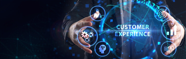 CUSTOMER EXPERIENCE inscription, social networking concept. Business, Technology, Internet and network concept.