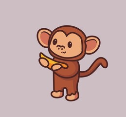 Obraz premium cute monkey holding his favorite banana. isolated cartoon animal nature illustration. Flat Style suitable for Sticker Icon Design Premium Logo vector. Mascot Character