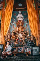 Wat Phrathat Doi Kham, Buddha pagoda and golden chedi in Chiang Mai, Thailand