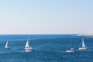 Fototapeta premium Boats in a sea lane on the coast
