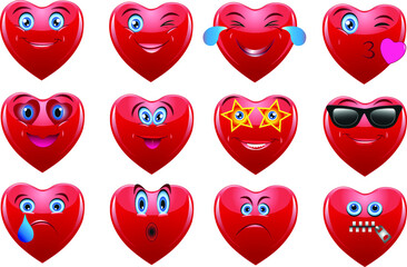Set of vector hearts emoticons
