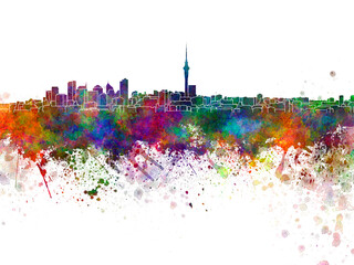 Auckland skyline in watercolor background