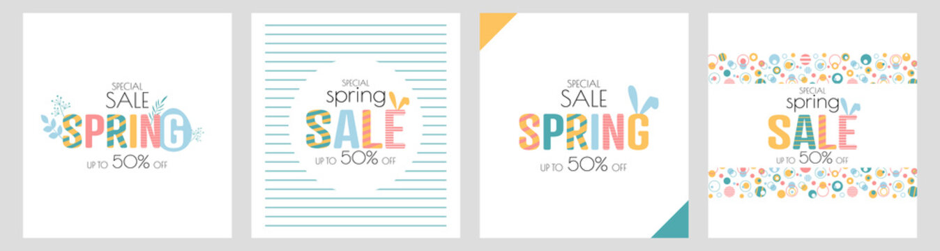 Spring sale set. Modern minimal design for Sales. Flat vector illustration.