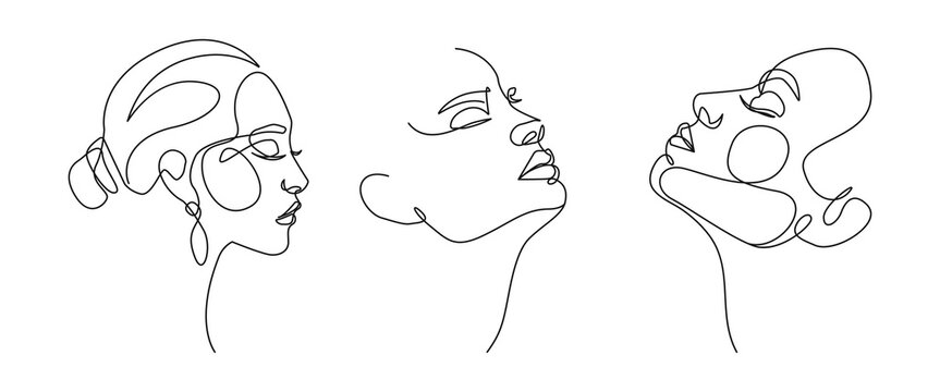 Line Drawn Black And White Trendy Face Silhouette. Abstract Contour. Print  For Clothes, Textile And Other. Royalty Free SVG, Cliparts, Vectors, and  Stock Illustration. Image 125518672.