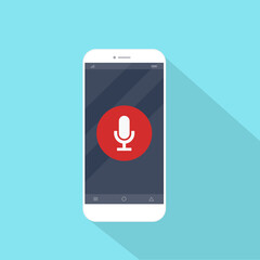 Flat style with microphone  sign on the smart phone screen ,vector design Element illustration