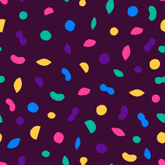 Seamless texture with different modern shapes. Creative pattern with paper cut geometrical figures. Multicolored background