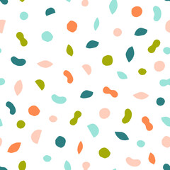 Seamless texture with different modern shapes. Creative pattern with paper cut geometrical figures. Multicolored background