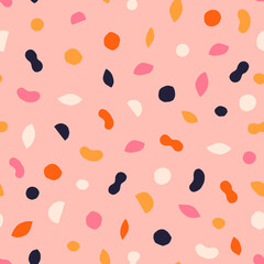 Seamless texture with different modern shapes. Creative pattern with paper cut geometrical figures. Multicolored background