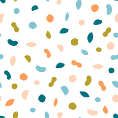 Seamless texture with different modern shapes. Creative pattern with paper cut geometrical figures. Multicolored background