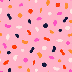 Seamless texture with different modern shapes. Creative pattern with paper cut geometrical figures. Multicolored background