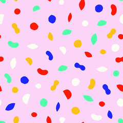 Seamless texture with different modern shapes. Creative pattern with paper cut geometrical figures. Multicolored background