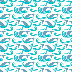 Summer seamless pattern with shark fin on wave isolated. Stencil fish. Animal vector stock illustration. EPS 10