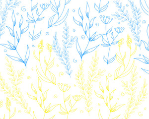 Line art blue-yellow floral