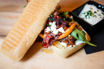 Sandwich with bacon - chicken, cheese and lettuce