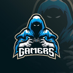 Gamer mascot logo design with modern illustration concept style for badge, emblem and t shirt printing. Reaper gamer illustration for sport and esport team.