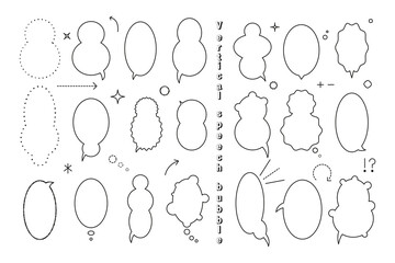 Hand drawn vertical speech bubble set. Cute comic frames, ballons, arrows, elements for decoration in sketch doodle style. Vector illustration, simple line art design