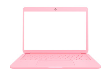 Pink laptop with white screen on white background. A scene for inserting objects. Isolate. 3D...