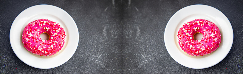 donut pink sweet food dessert fresh meal food snack on the table copy space food background top view