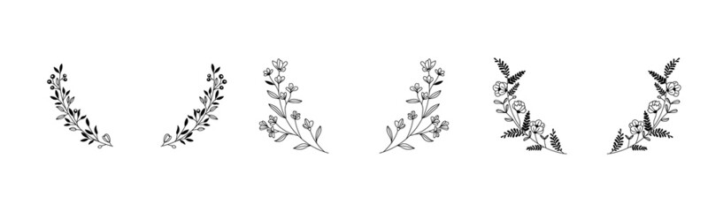 Set of summer floral wreaths isolated on white background for greeting card or wedding invitation. EPS 10 vector.