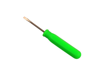 Screwdriver. Green. Close-up. Isolated on a white background.