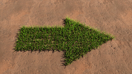 Concept or conceptual green summer lawn grass symbol shape on brown soil or earth background, road sign. 3d illustration metaphor for navigation, strategy, journey, guidance, choice and decision