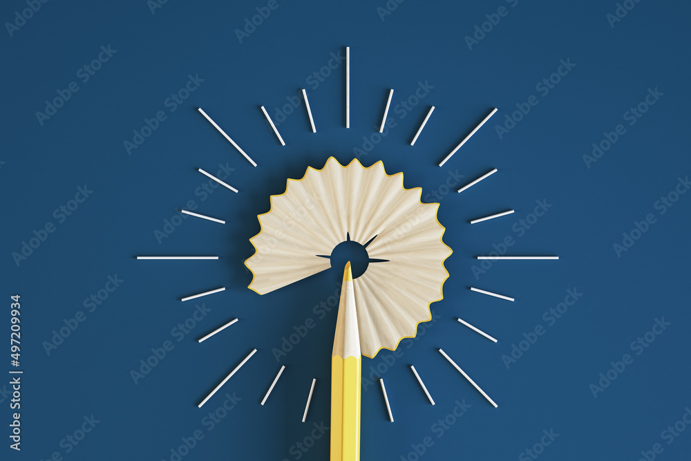 Poster abstract pencil question mark on blue background. answer and education concept. 3d rendering.