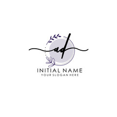 AD Luxury initial handwriting logo with flower template, logo for beauty, fashion, wedding, photography