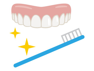 入れ歯と歯ブラシのイラストレーション