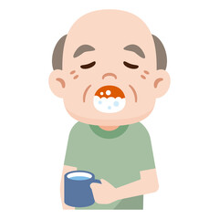 うがいをする高齢者の男性