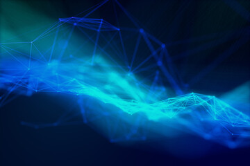 Creative glowing blue polygonal texture. Line and future concept. 3D Rendering.
