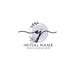 AJ Luxury initial handwriting logo with flower template, logo for beauty, fashion, wedding, photography