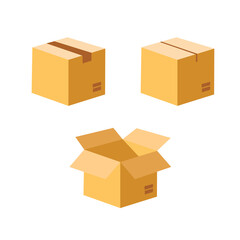 vector icon of cardboard boxes, open box, box with rough and thin sticker, brown boxes eps10