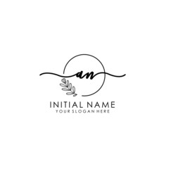 AN Luxury initial handwriting logo with flower template, logo for beauty, fashion, wedding, photography
